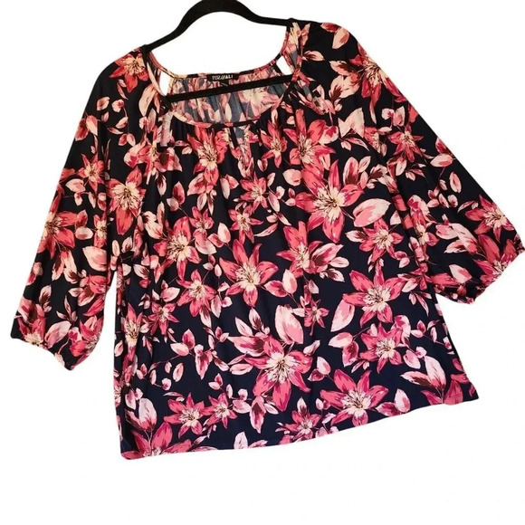 Roz And Ali Top Blouse Size 2x Multicolor Floral Long Sleeve Scoop Neck - Picture 3 of 8